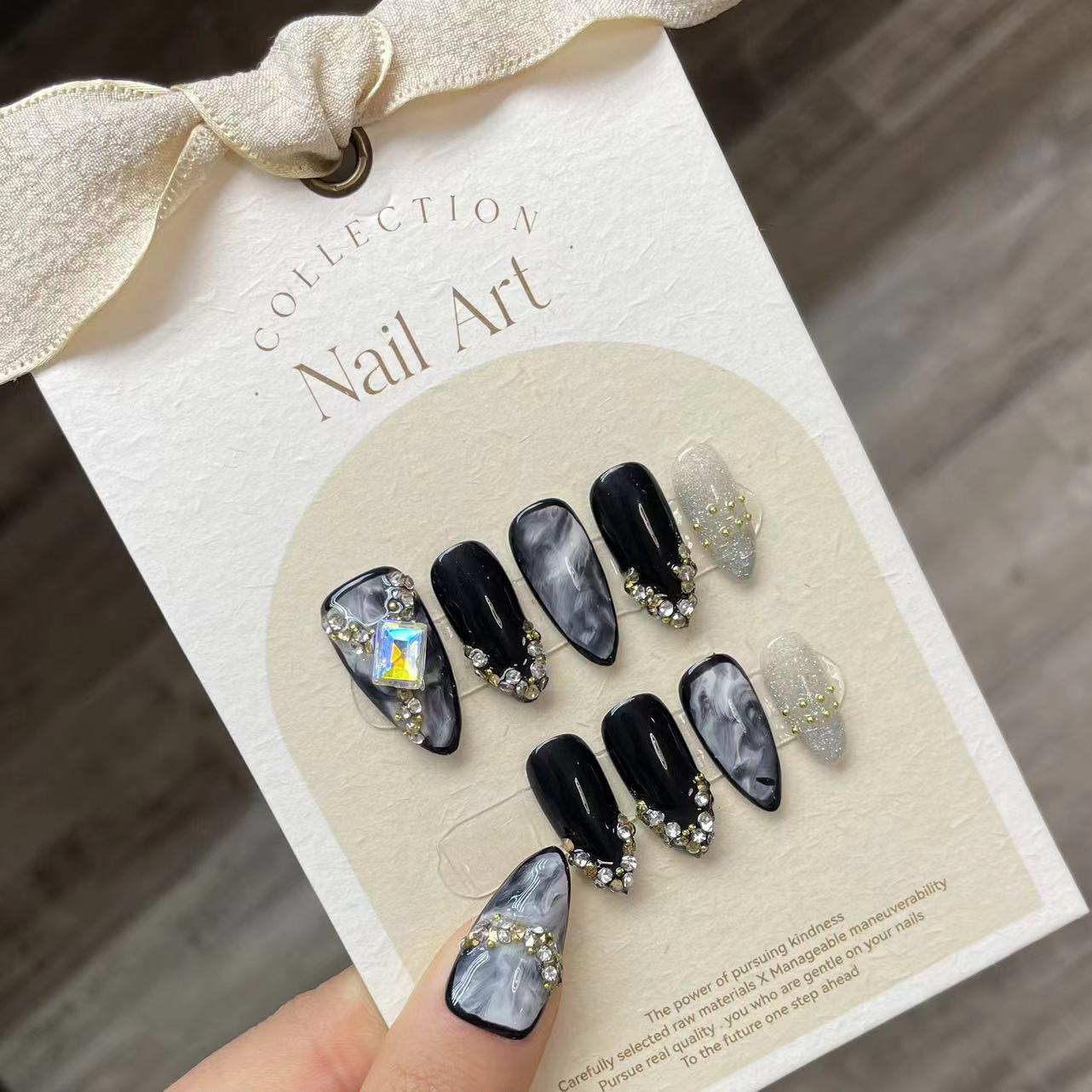 Nail Art Press On - El yapımı çivi üzerinde basın siyah