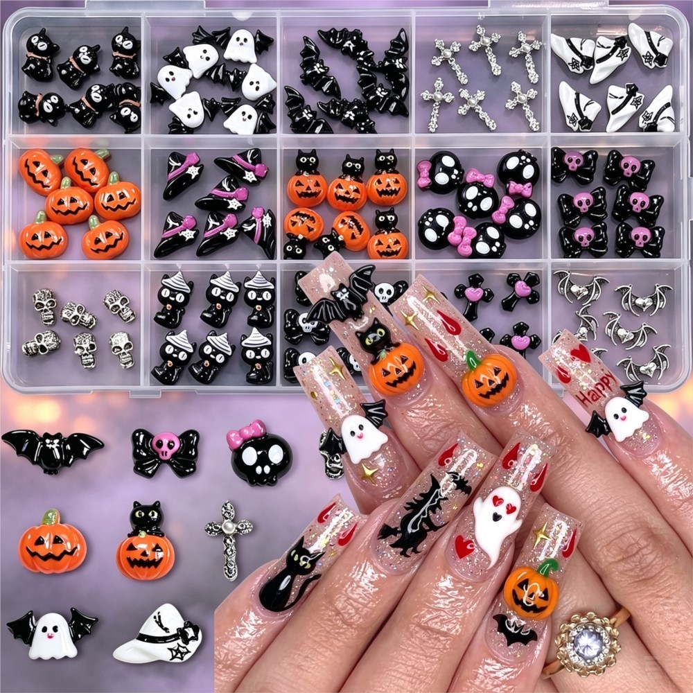 Nail Art Valentines Day - 15grid 3D Sevimli Cadılar Bayramı Kabak/Kafatası/Hayalet/Krallıç